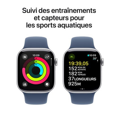 Apple Watch Series 10 GPS 42mm Boîtier en Aluminium Argent avec Bracelet Sport Denim S/M